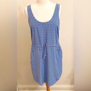 Gap Blue White Mod Geometric Print SZ M Boho Preppy Coastal Tie Belt Tank Dress
